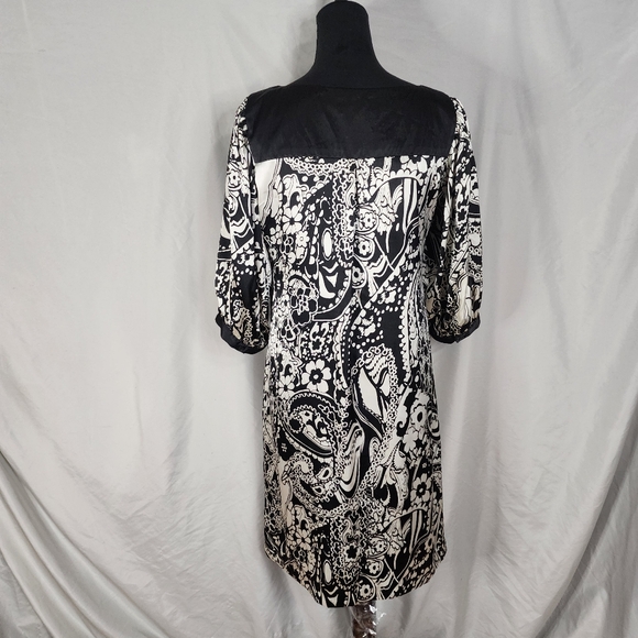 DRESSBARN Size 10 Satin Mumu Floral Paisley‎ 3/4 Sleeve Lined Midi w/ Pockets - Picture 6 of 16